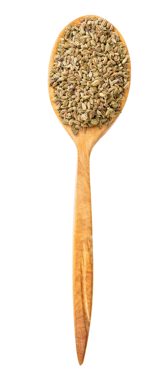 Top view of wood spoon with ajwain seeds isolated 2024 10 14 17 28 20 web2