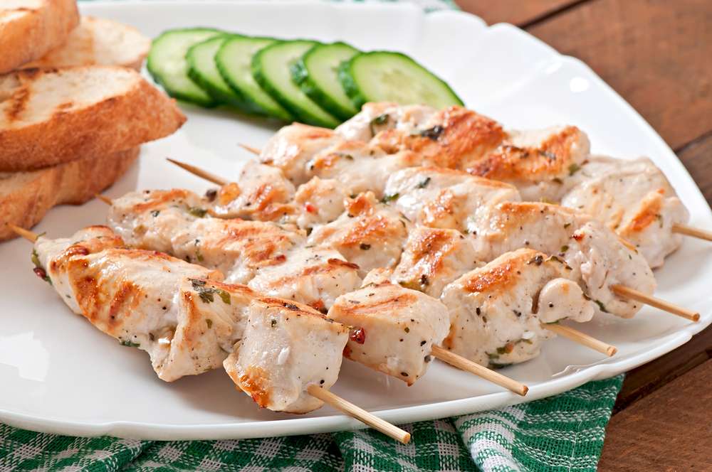 Ajwain Seed-Spiced Fish Skewers with Cucumber Salad