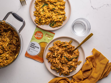 High-Protein Pumpkin Mac & Cheese with Creamy Butter Chicken Chicken & Spinach