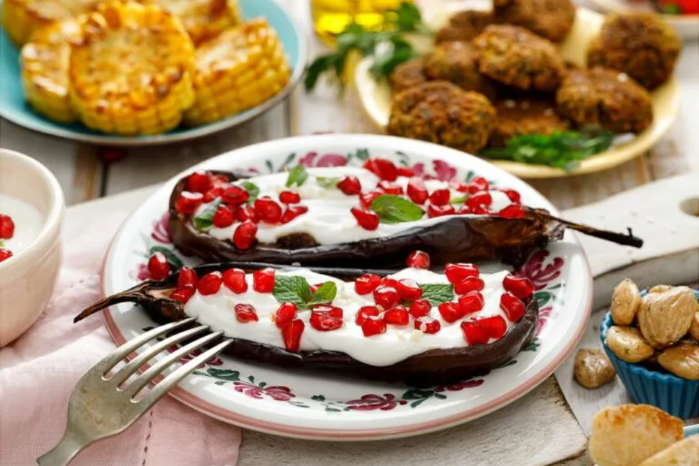 Moroccan Baked Eggplant with Harissa Yoghurt