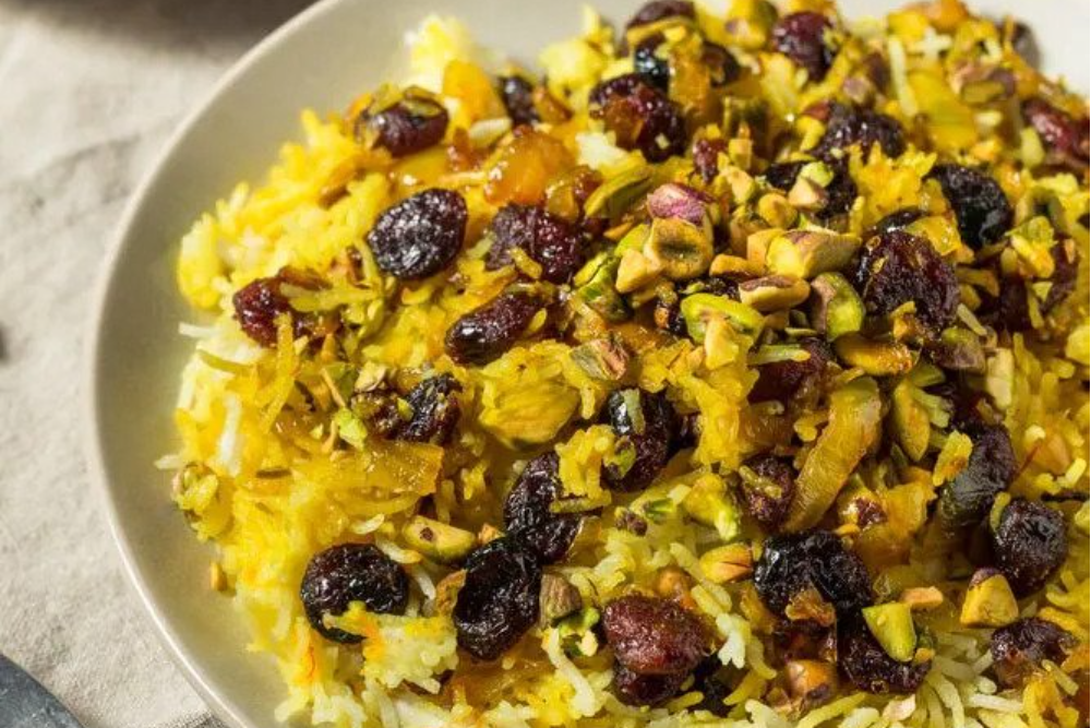 Moroccan Rice Pilaf with Caramelised Onion, Orange and Pistachios