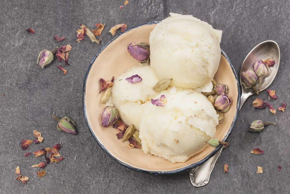 Rose petal & cardamom kulfi (Indian ice cream)