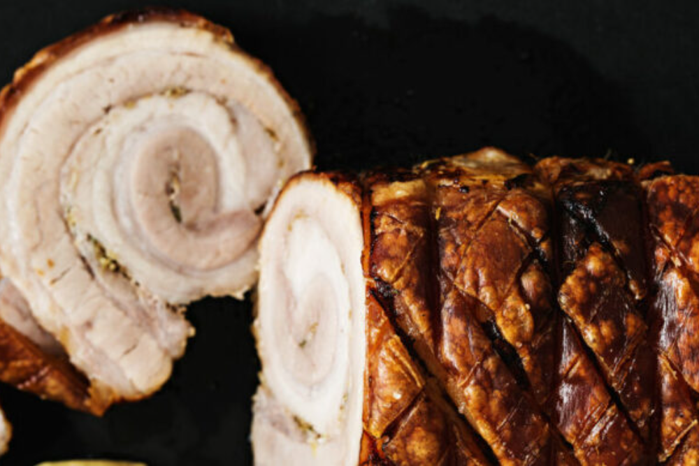 Saltbush Roast Pork Roll with Crispy Crackling