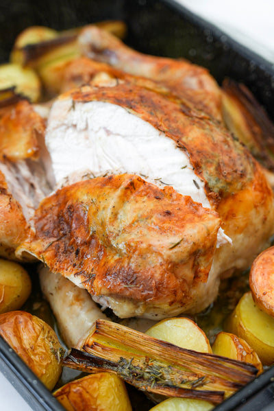 Native Lemon Myrtle & Kunzea Roast Chicken with Buttered Leeks & Potatoes