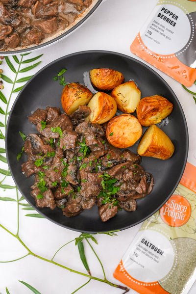 Creamy Pepperberry Beef Stroganoff with Saltbush