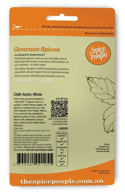 Chilli Ancho Whole 22g