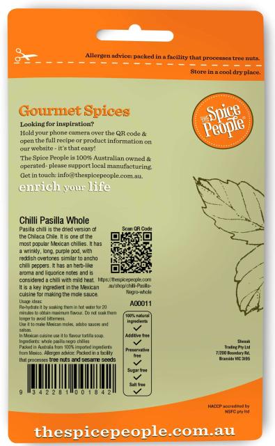 Chilli Pasilla Whole 22g