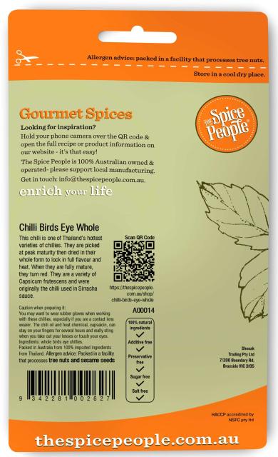 Chilli Birds Eye Whole Hot 20g