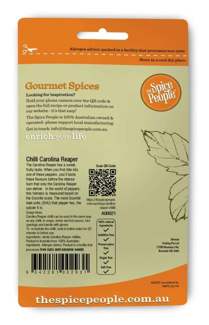 Chilli Carolina Reaper  whole 3g