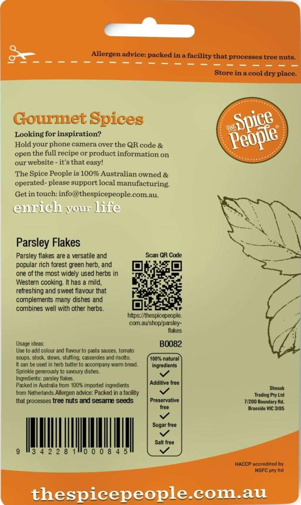 Parsley Flakes  -Australian Grown 15g
