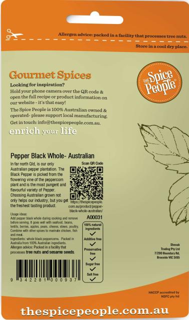 Pepper Black whole Australian grown* 35g