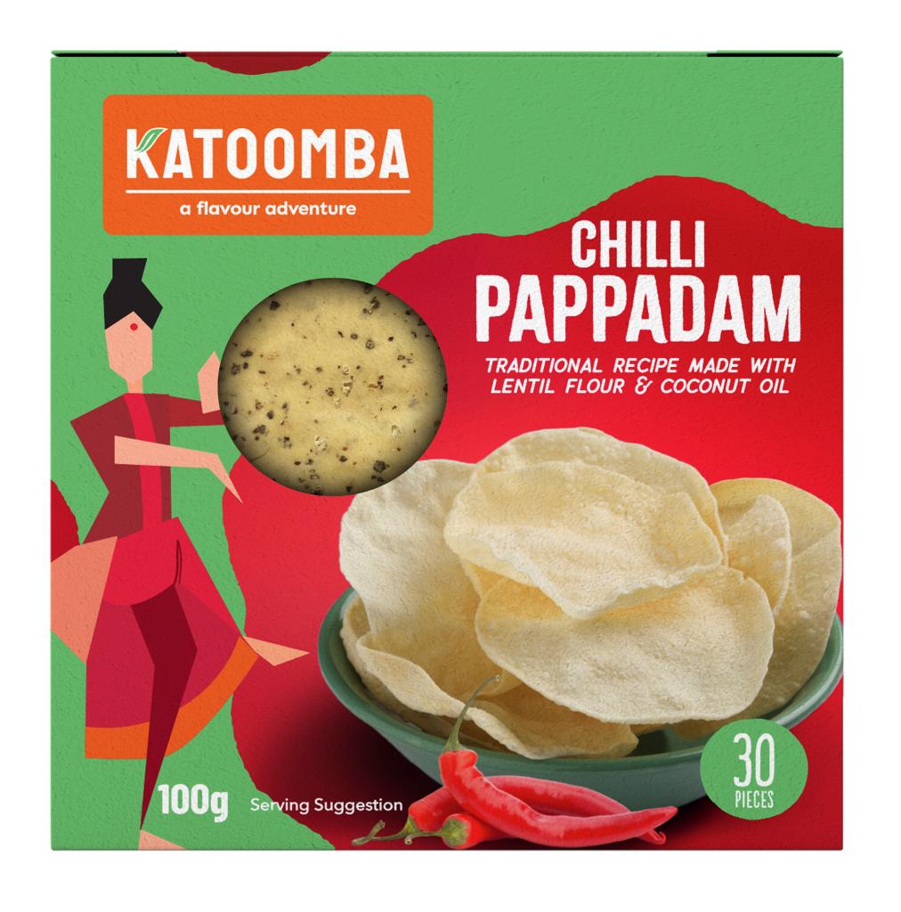 Katoomba Chilli Pappadam 100g  Gluten Free
