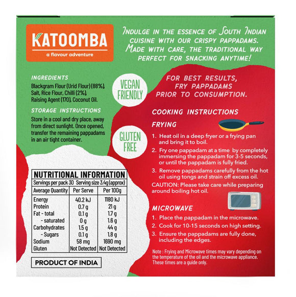 Katoomba Chilli Pappadam 100g  Gluten Free 100g