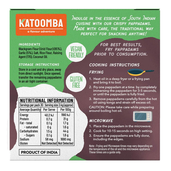 Katoomba Garlic Pappadam 100g  Gluten Free 100g