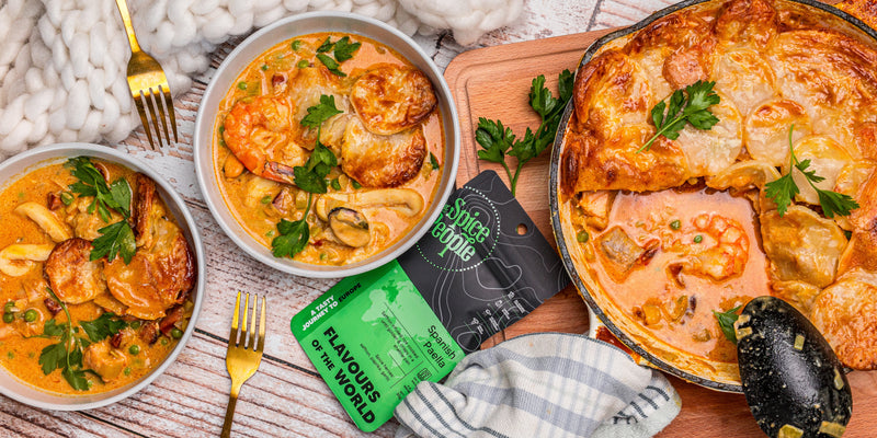 Creamy paella spiced seafood pie with katoomba roti lid 3617